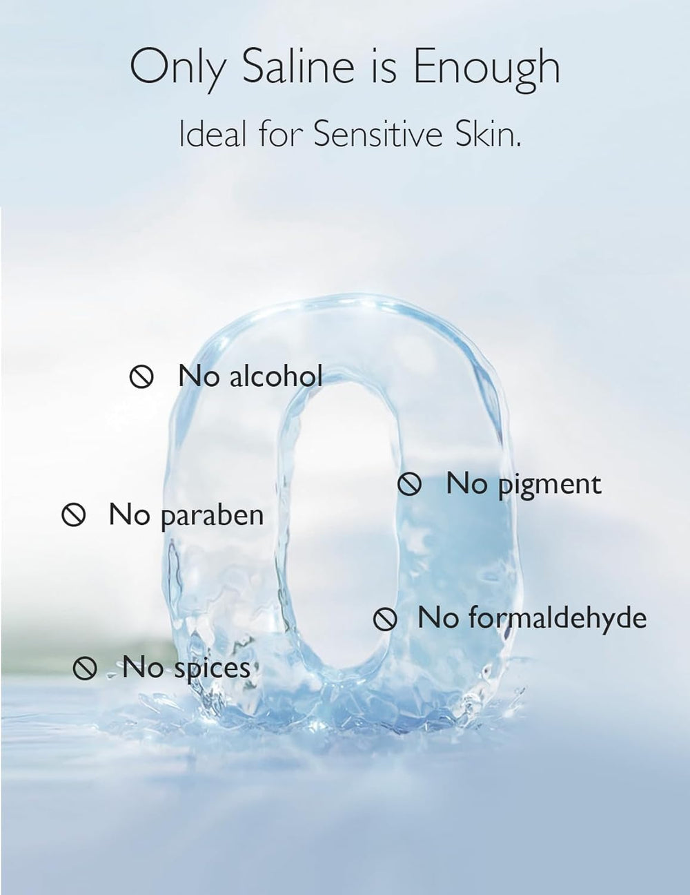 Momcozy pure saline solution label showing simple ingredients for sensitive skin.