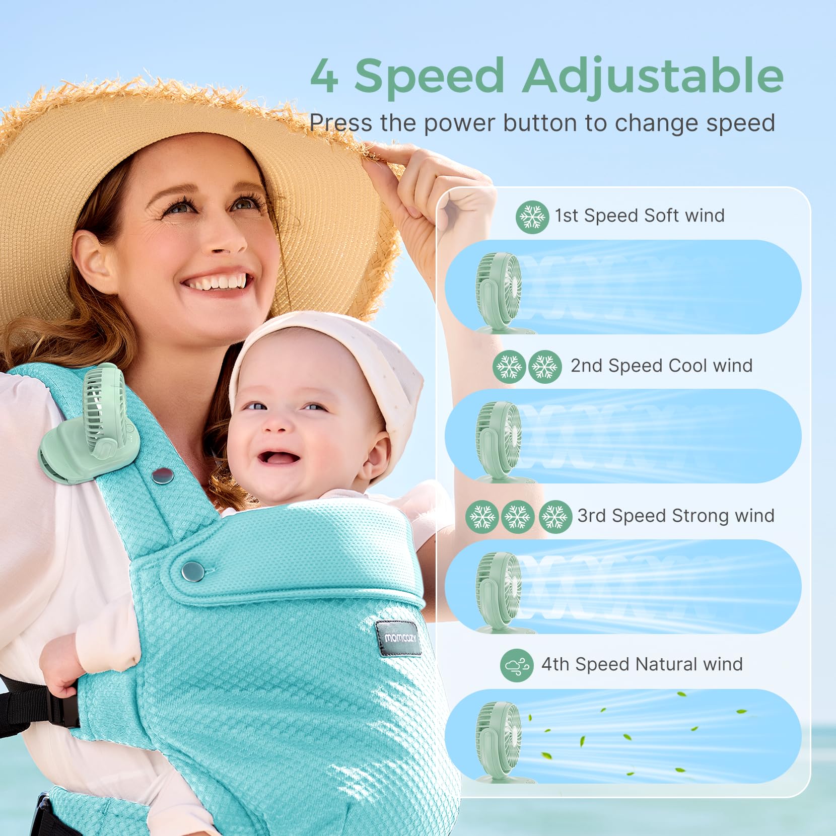 Momcozy rotate clip hinge enabling versatile wind direction on the go