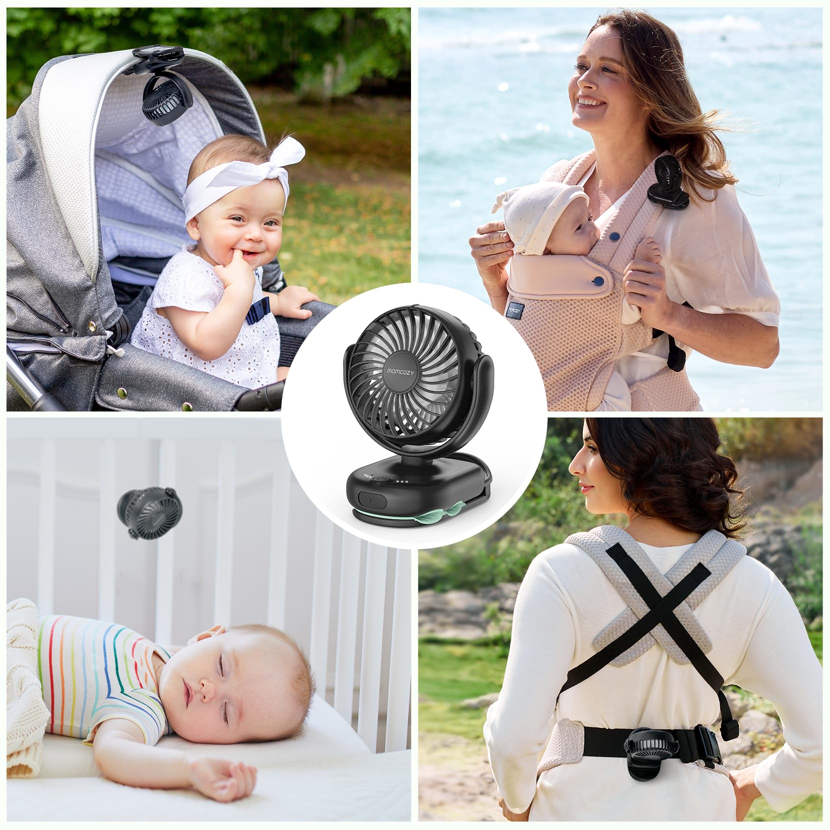 Momcozy rotating clip fan directs airflow at multiple angles