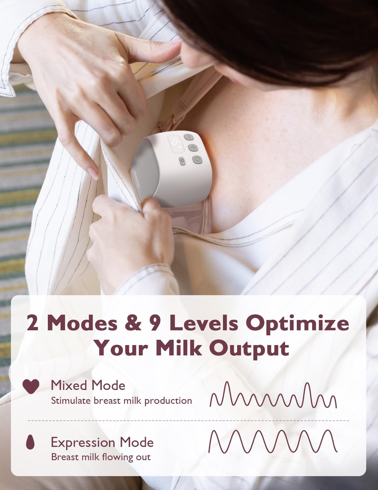 Momcozy S9 Pro LED display enables quick mode selection for busy moms.
