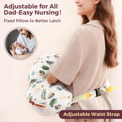 Momcozy nursing pillow in a nursery scene demonstrating safe cradle for baby