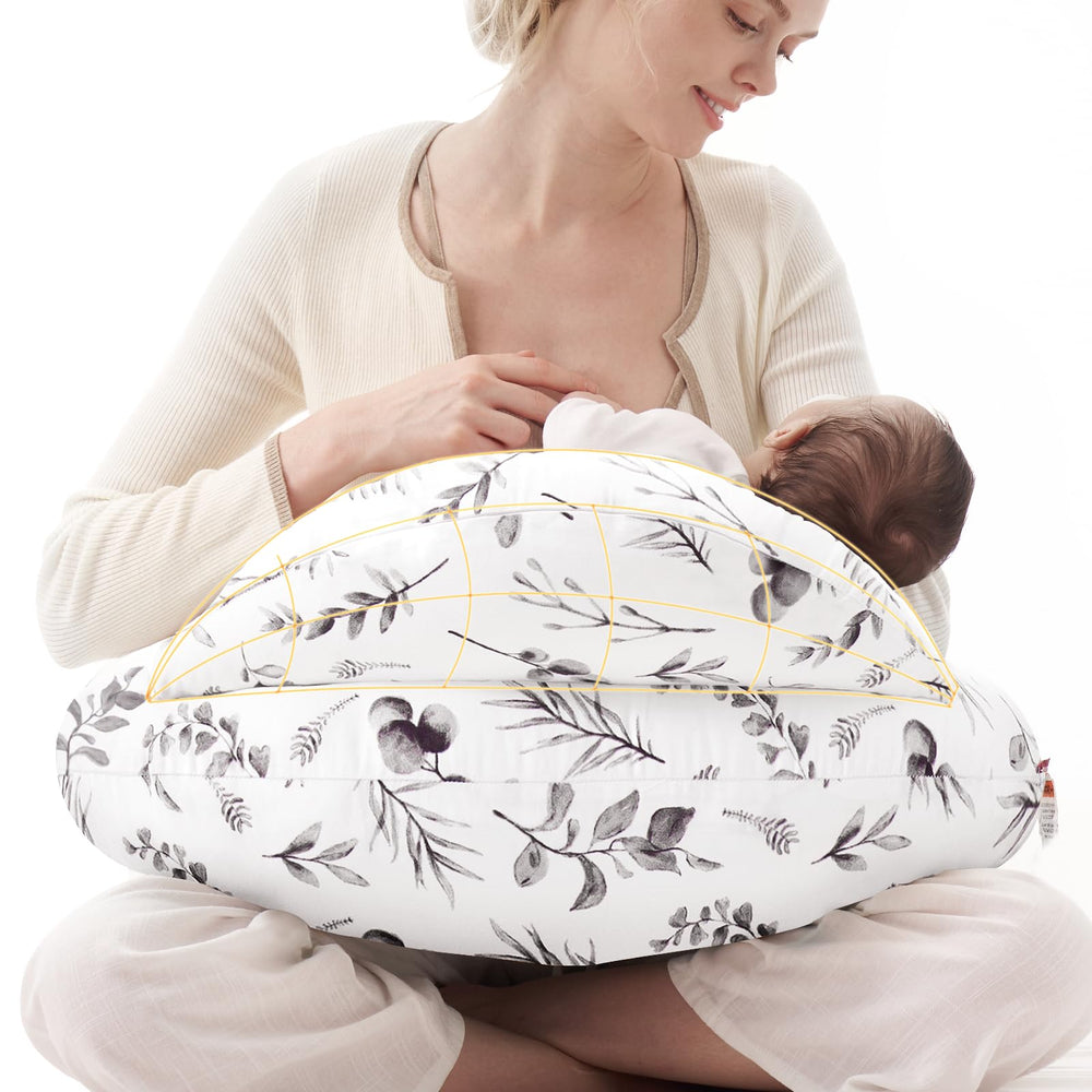 Momcozy safety fence nursing pillow provides secure cradle during feeding