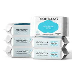 Momcozy saline nose wipes front view, 180-count pack, ideal for travel.
