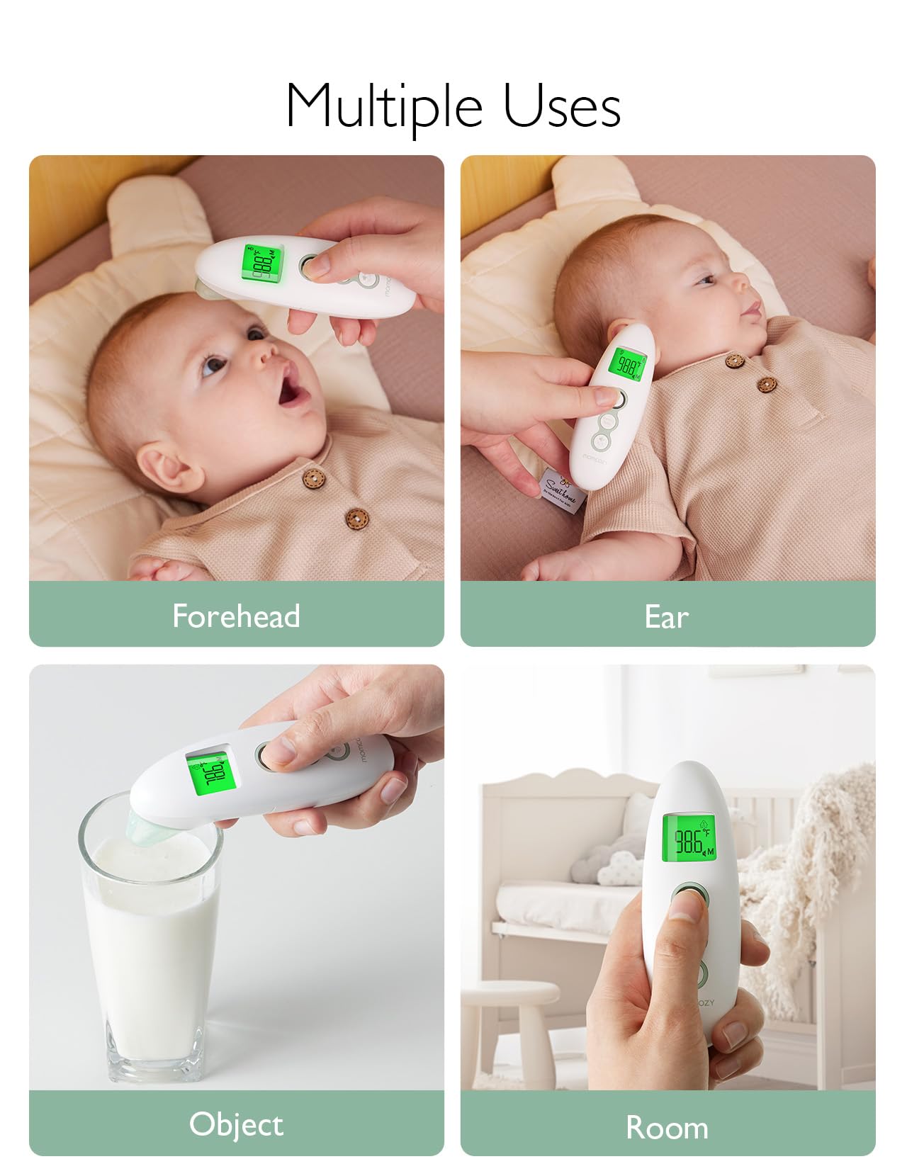 Momcozy silent-mode thermometer image shows night-time readings without disturbance.