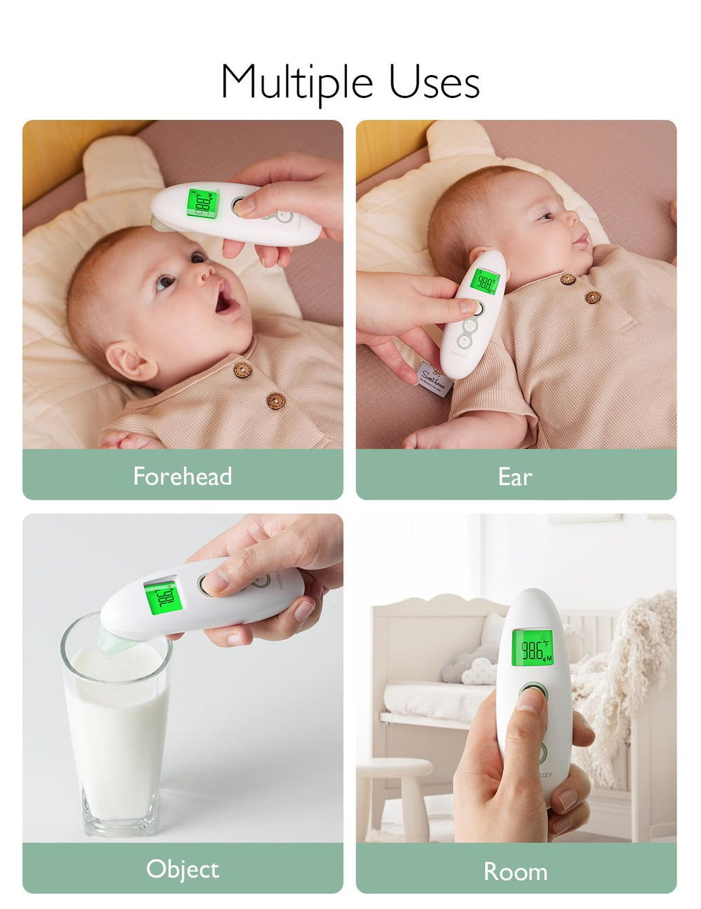 Momcozy silent-mode thermometer image shows night-time readings without disturbance.