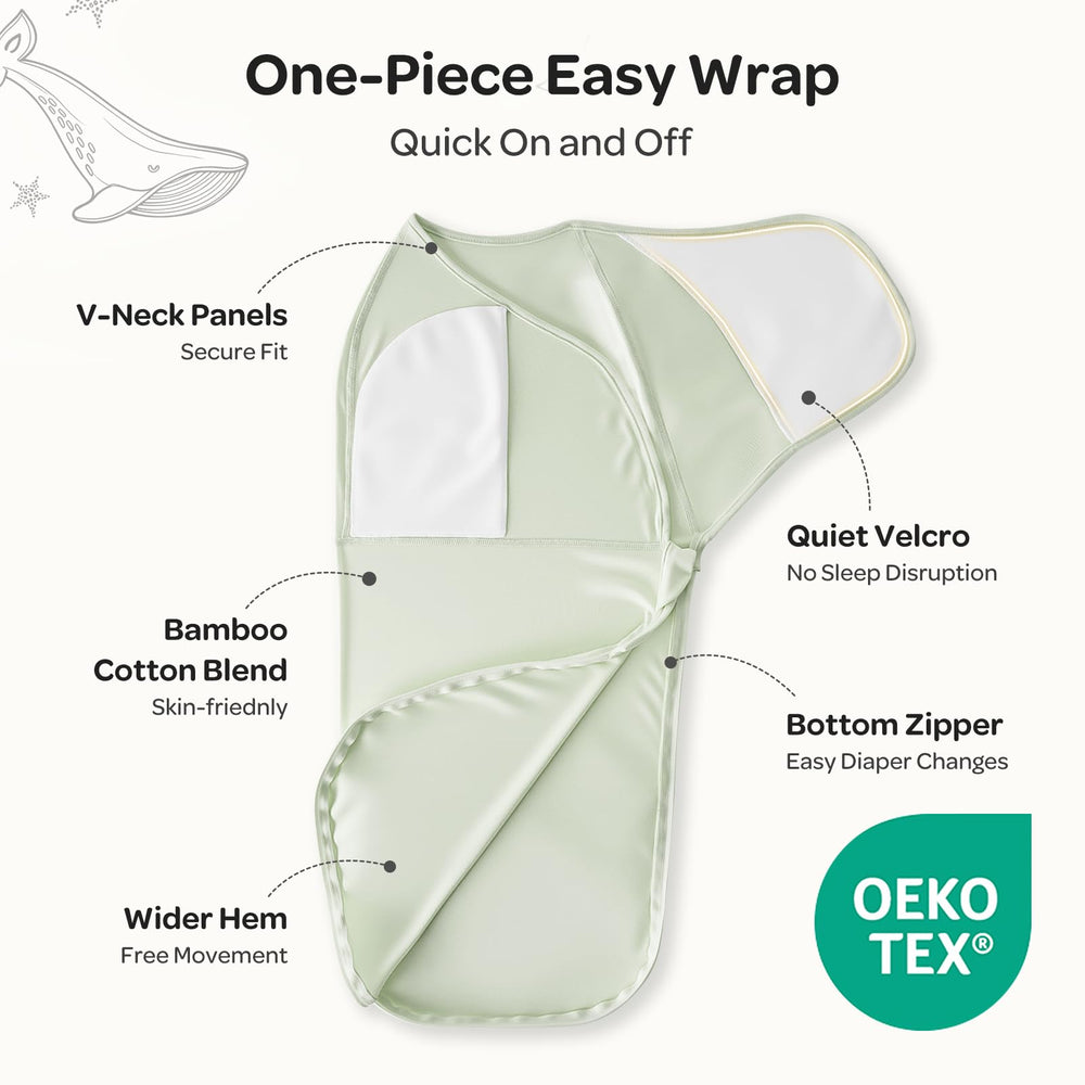 Momcozy swaddle with silent velcro fastener reduces wake-ups during changes.