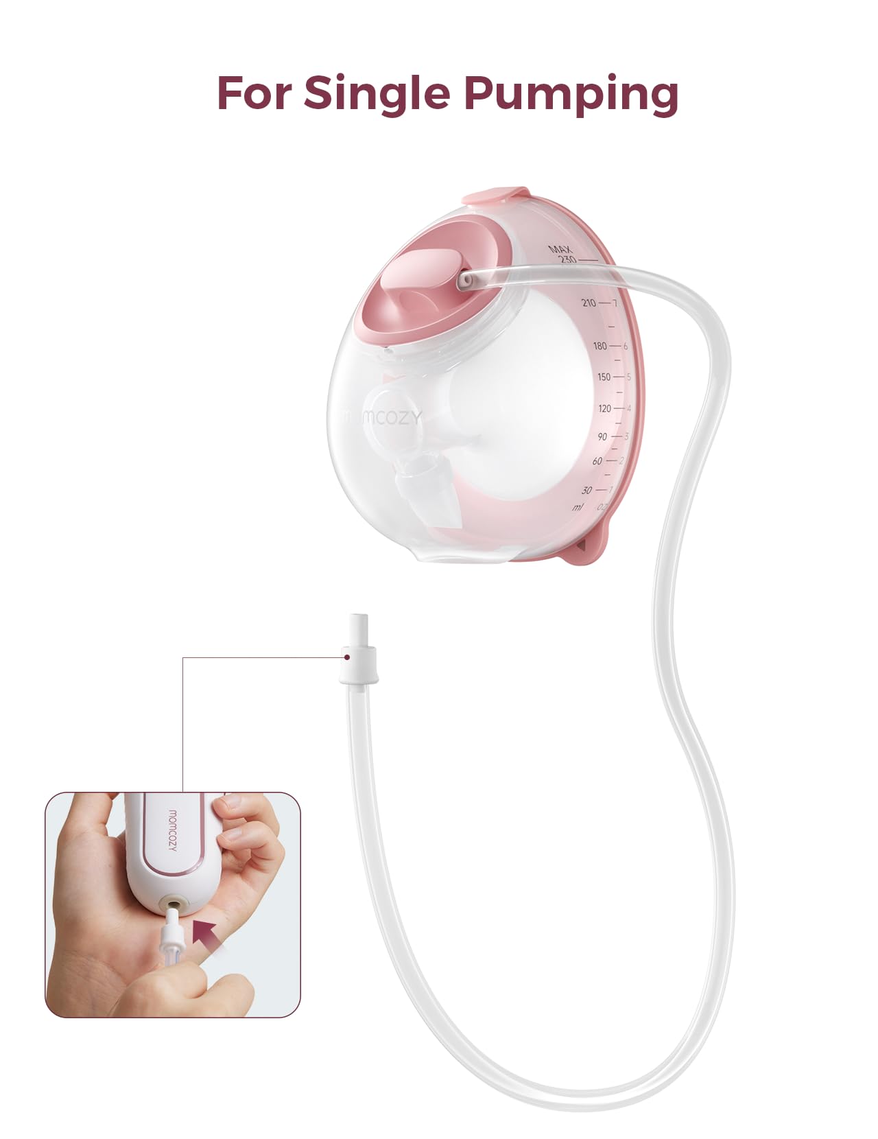 Momcozy silicone tubing close-up highlighting food-grade material.