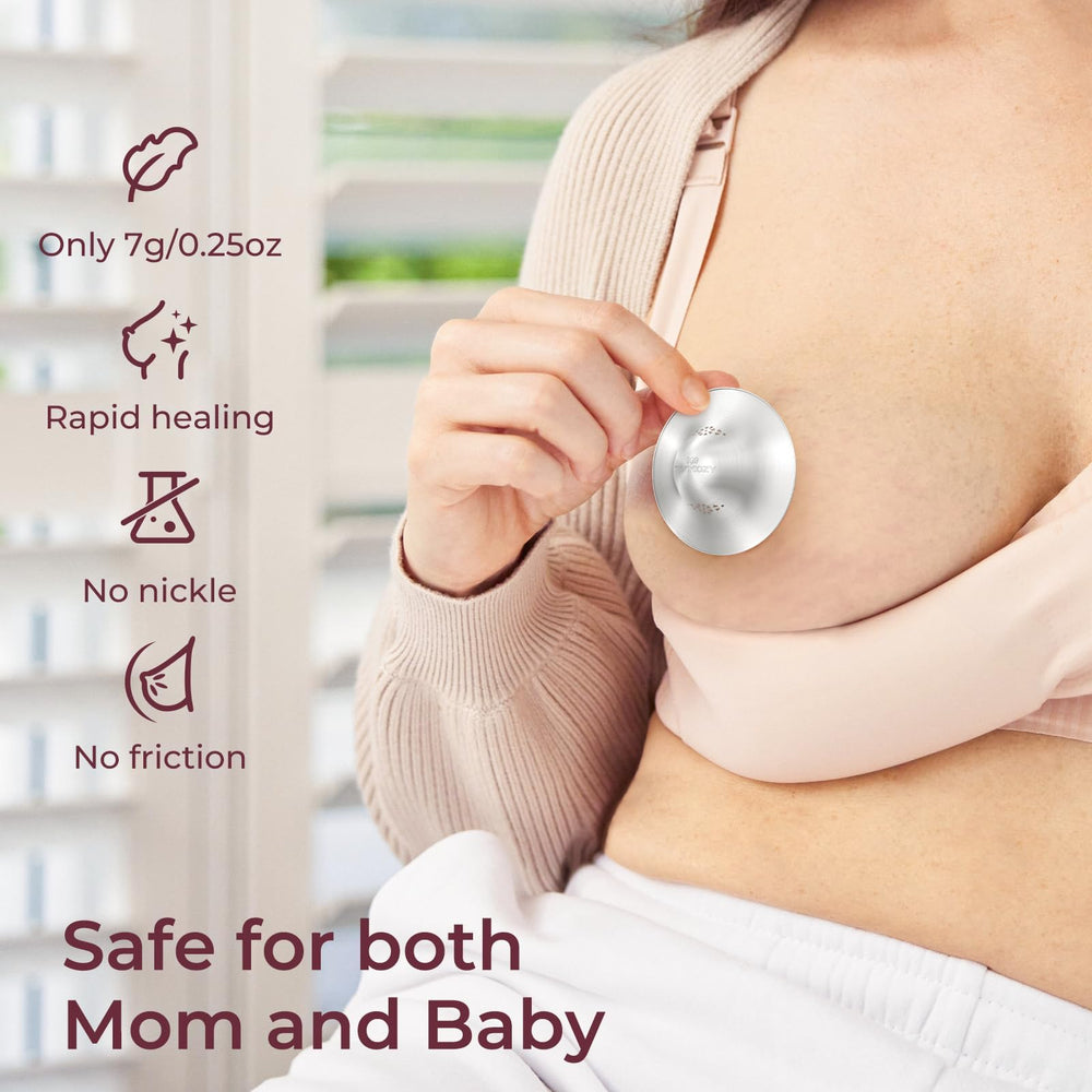 Momcozy silver nipple shield is hypoallergenic for sensitive skin.
