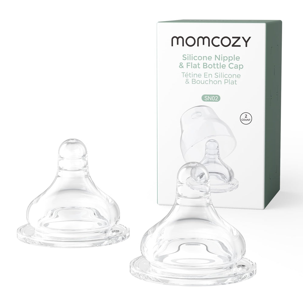Momcozy soft baby nipple with natural flow mimics breastfeeding for smoother latch.