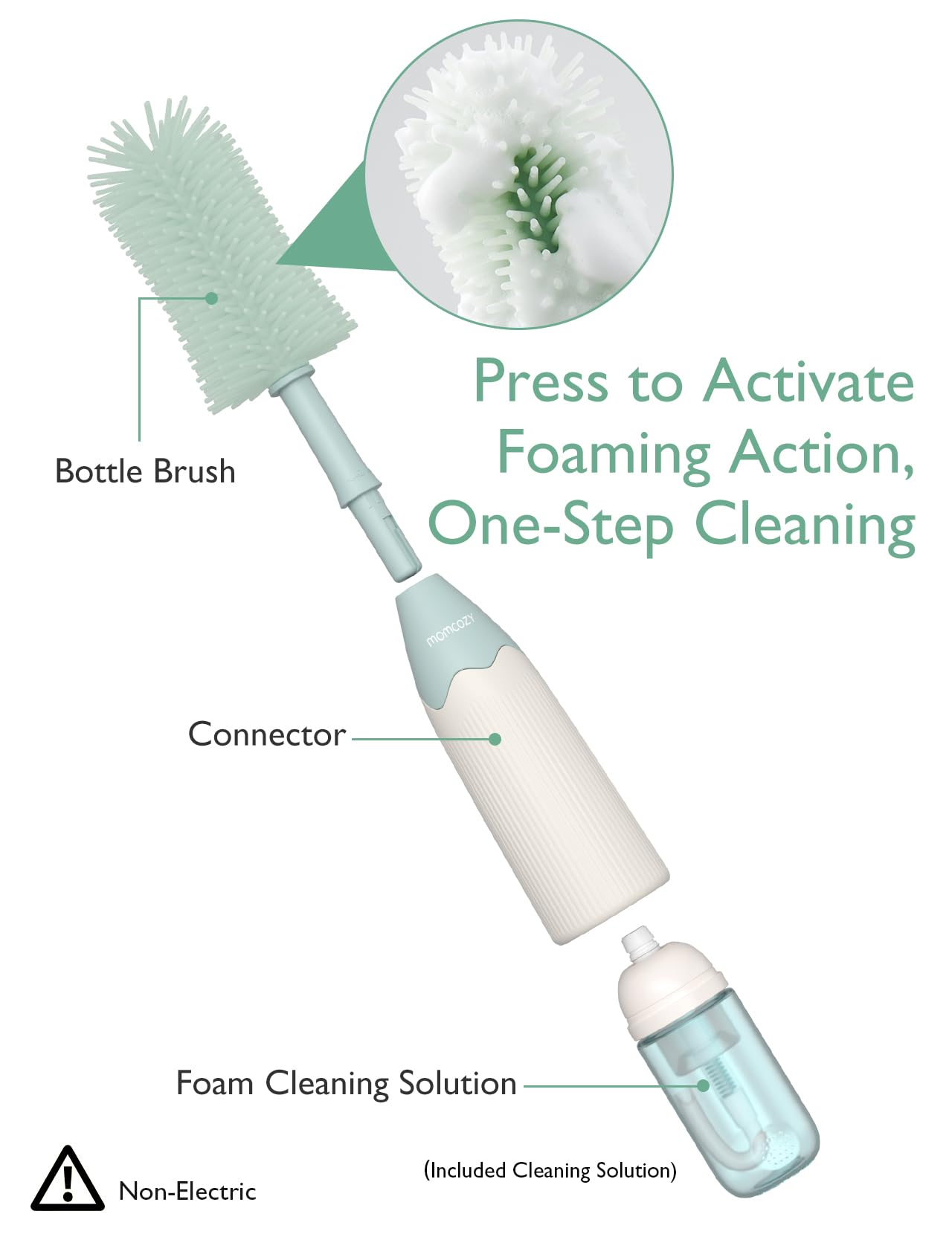 Momcozy soft silicone bristles deliver gentle, scratch-free bottle cleaning