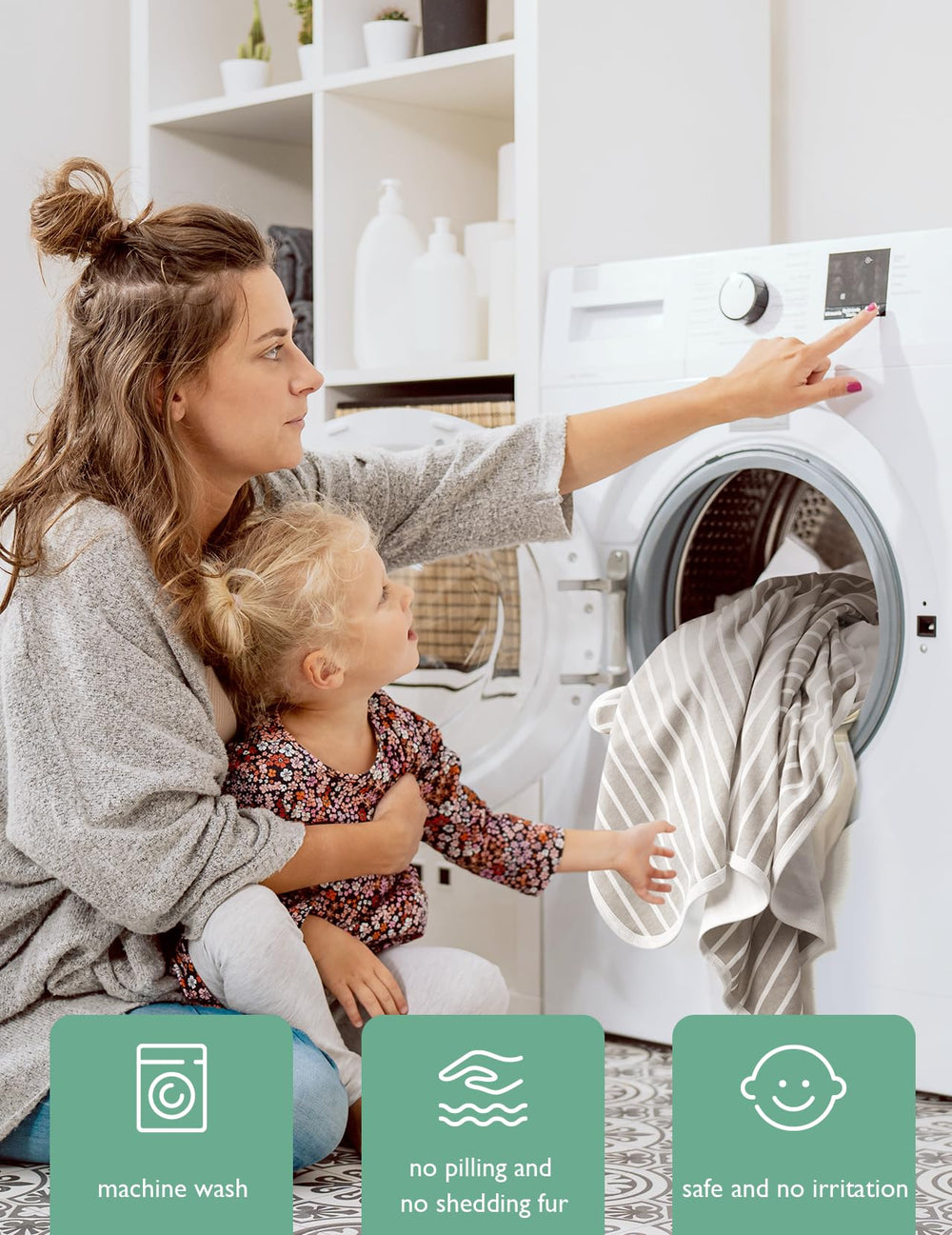 Momcozy soft velvety texture supports gentle drying and soothing skin after baths.
