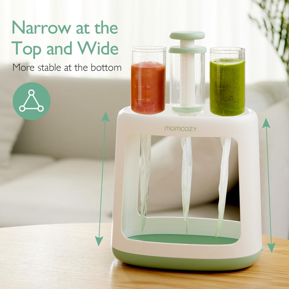 Momcozy Squeeze Station combines filling, pressing, and dispensing in one handy unit.