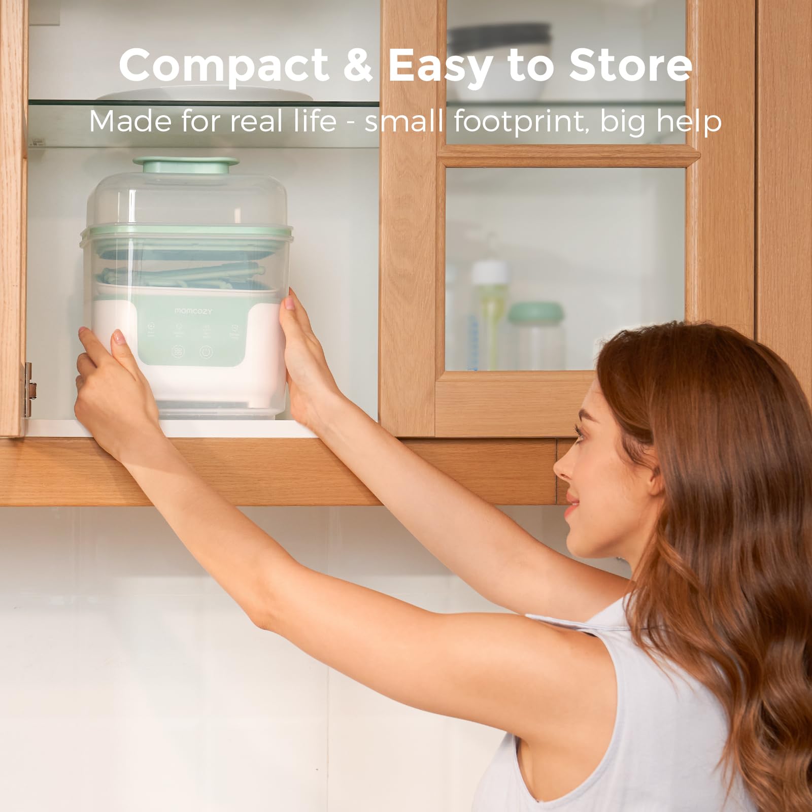 Momcozy stackable design helps keep the kitchen tidy and organized