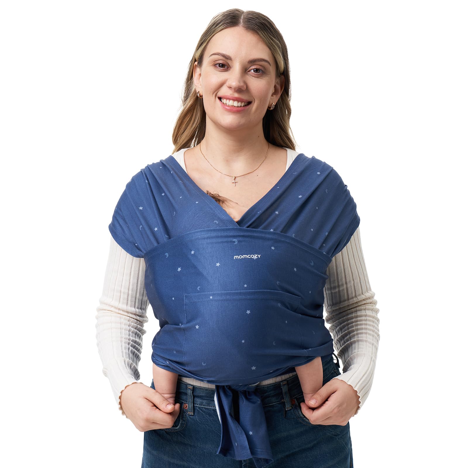 Momcozy Starry Sky wrap front view demonstrates universal fit for all caregivers