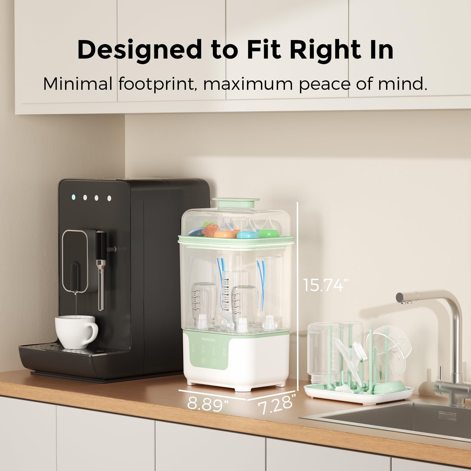 Momcozy sterilization 8-minute top view highlights quick cycle