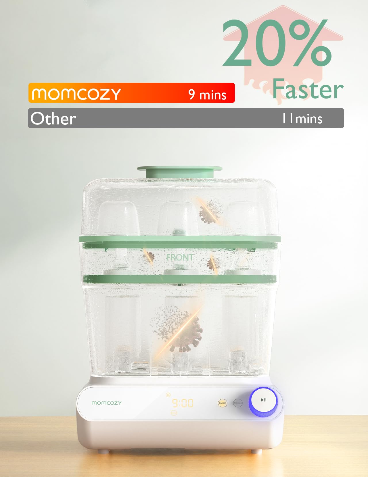 Momcozy sterilizer drying function demonstrates effective drying after cleaning.