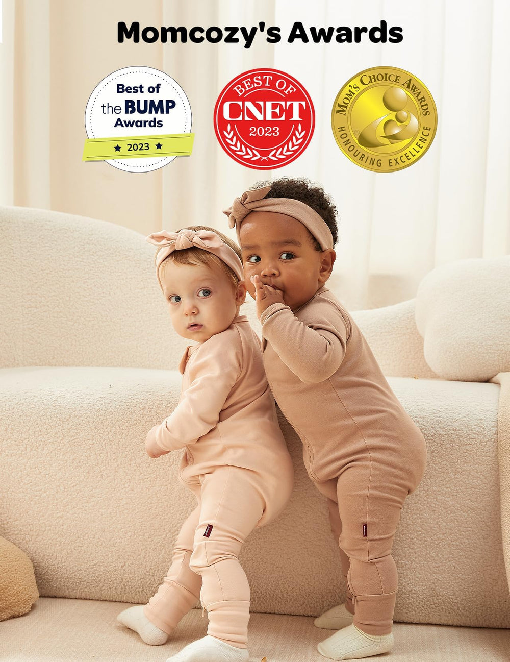 Momcozy stretchy sleepers grow with baby and reduce dressing stress.
