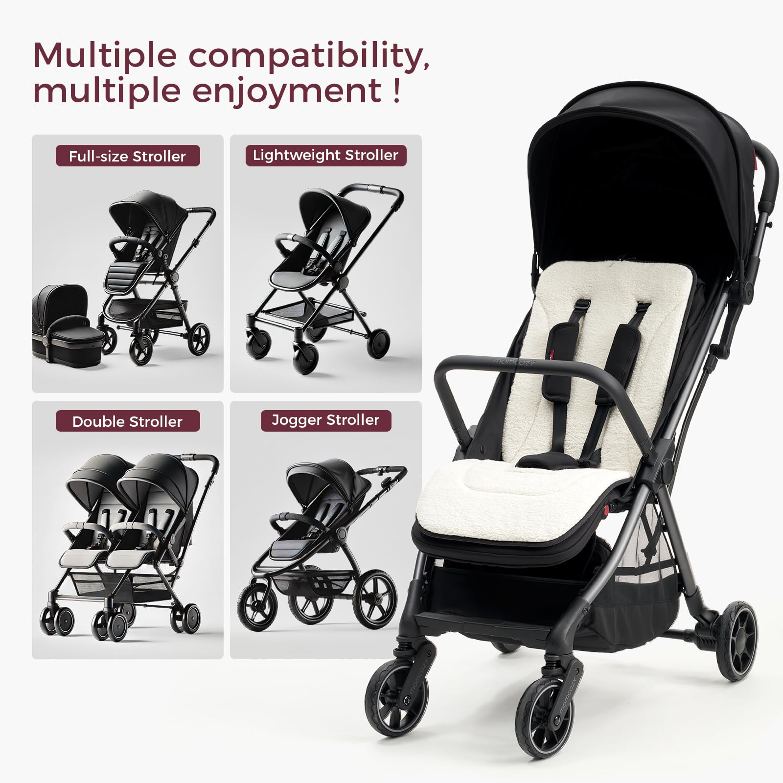 Momcozy cushion attaches securely with safety straps for stable use.