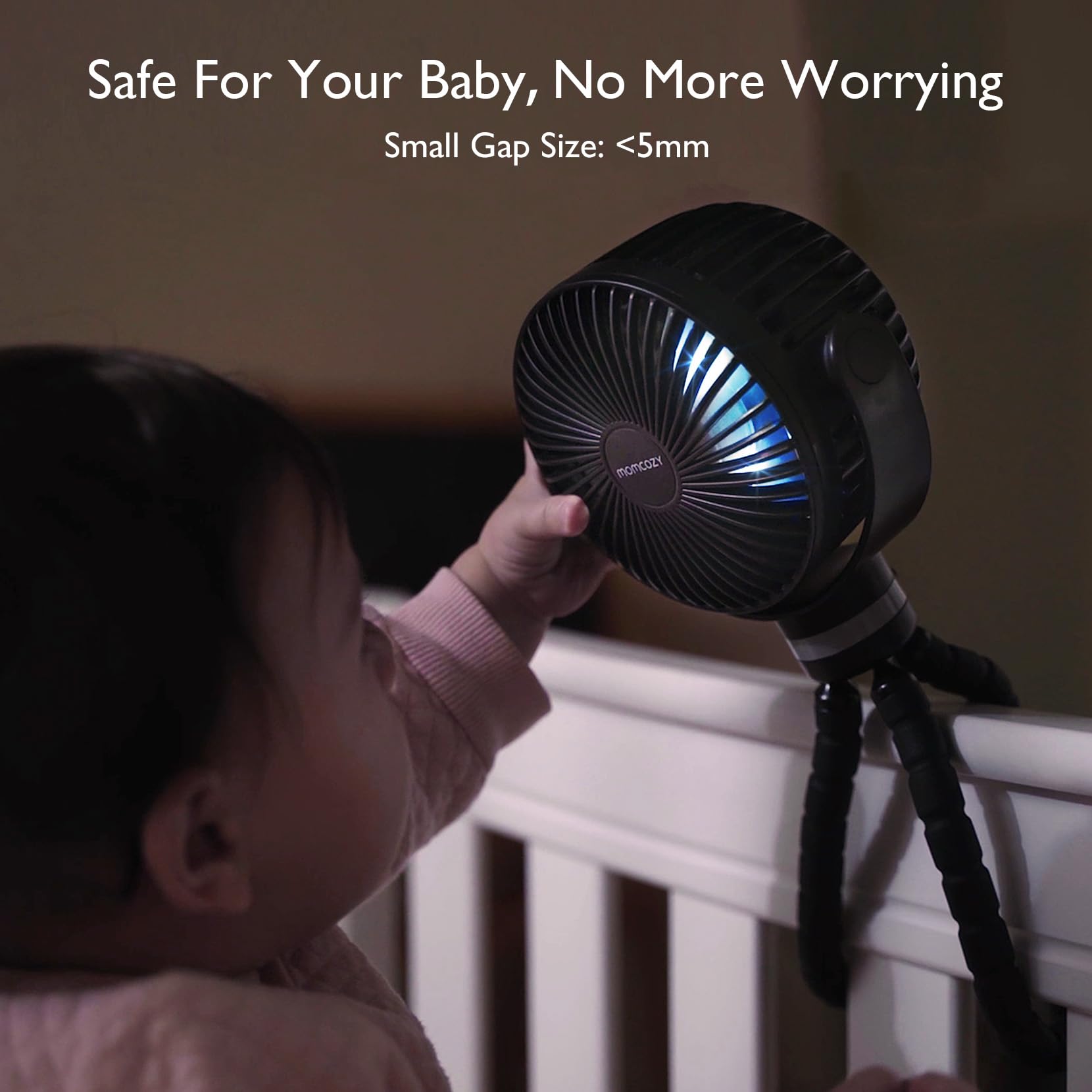Momcozy stroller fan LED night light with two modes for night-time use