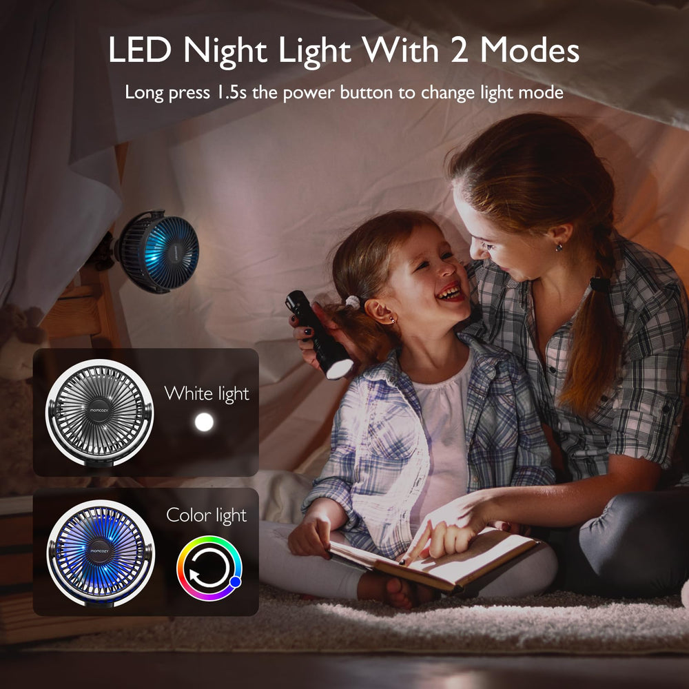 Momcozy USB-rechargeable stroller fan for versatile charging locations