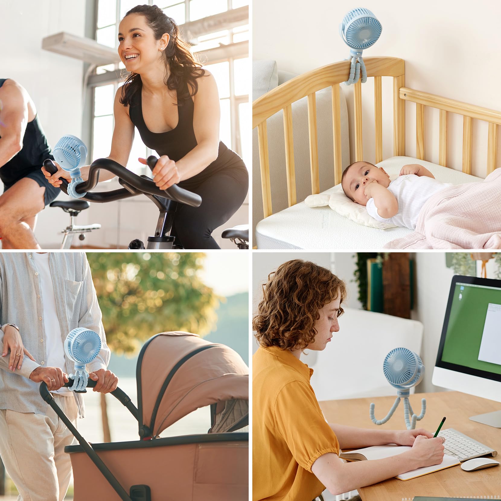 Momcozy USB-rechargeable fan ideal for travel and bedside use.