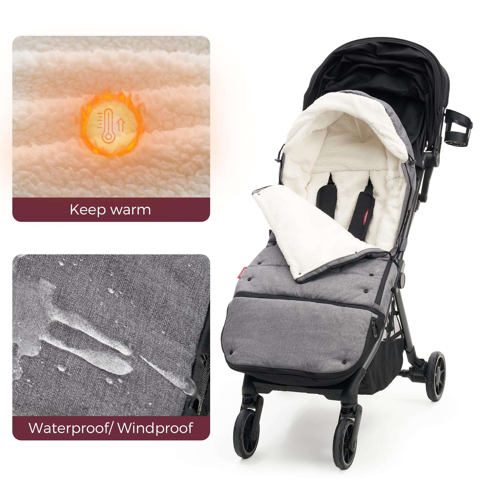 Momcozy Stroller Footmuff anti-slip back ensures secure fit on most strollers