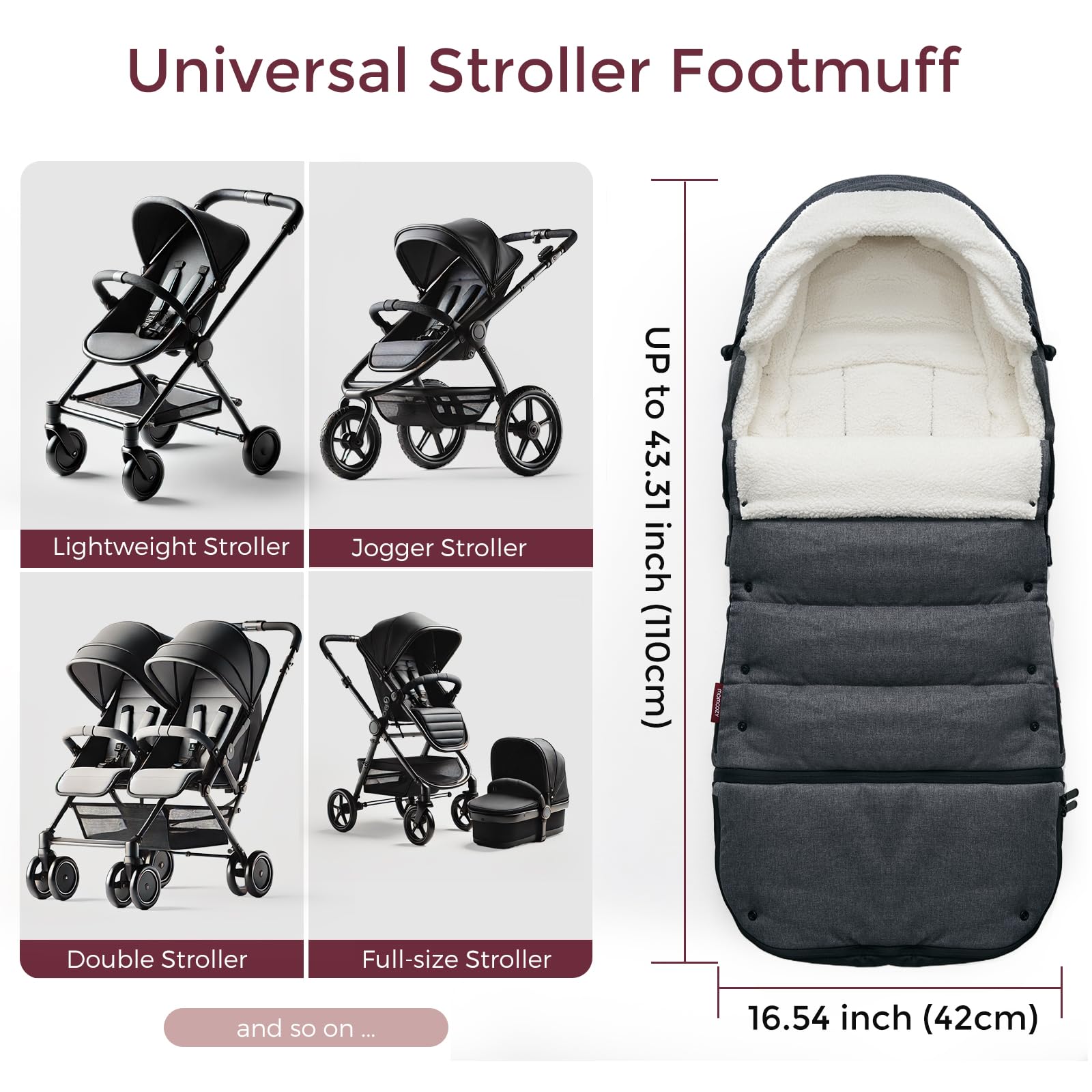 Five internal belt slots on the Momcozy footmuff ensure secure stroller attachment.