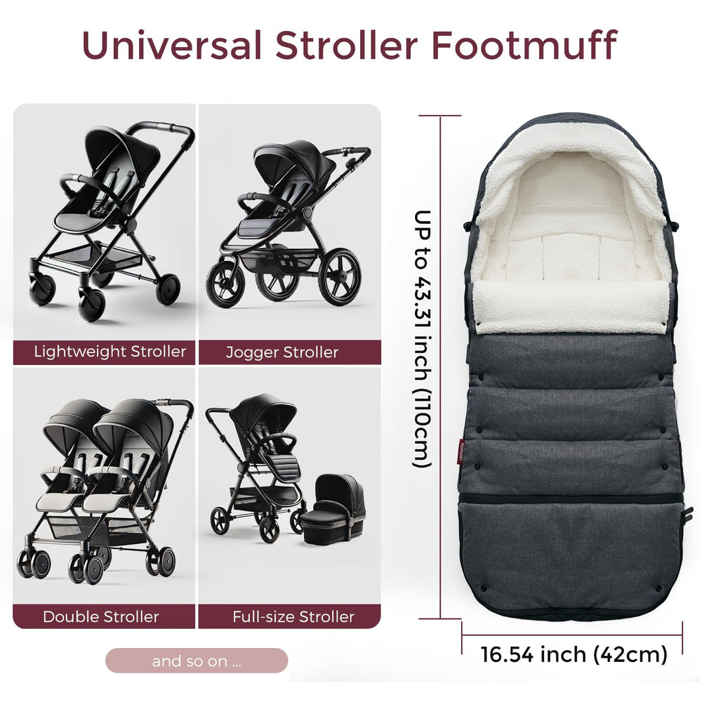 Five internal belt slots on the Momcozy footmuff ensure secure stroller attachment.