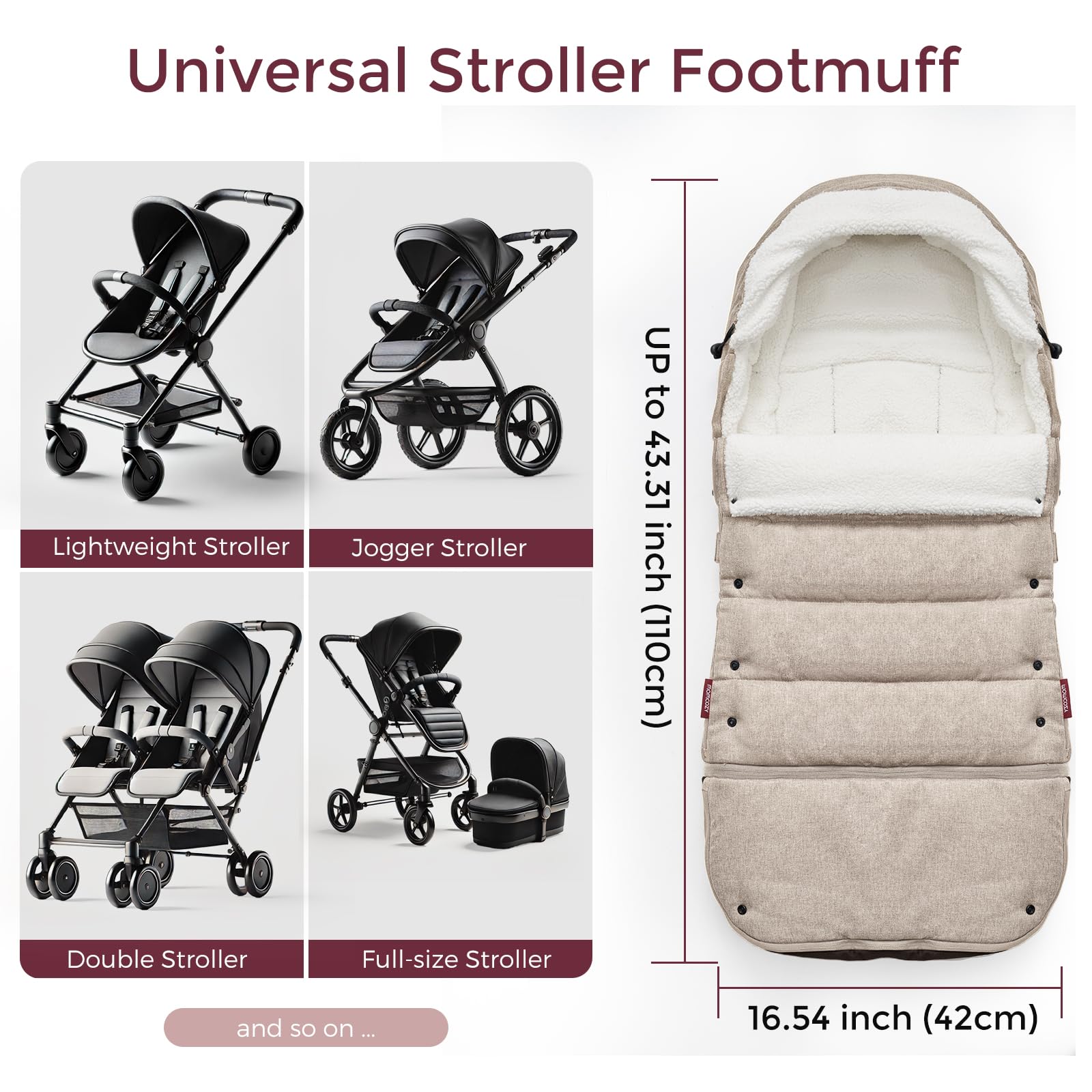 Momcozy footmuff side hoops reinforce secure fastening on strollers.