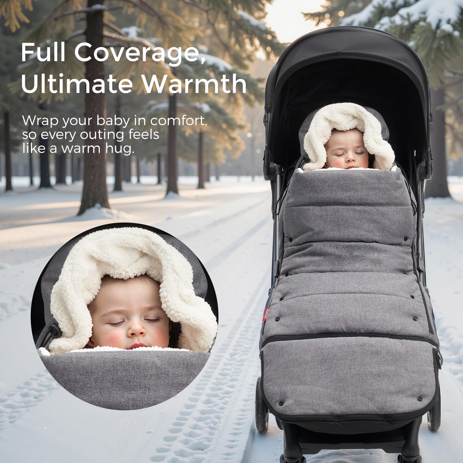 Momcozy Stroller Footmuff temperature-adjustment view highlighting adaptable warmth for changing weather