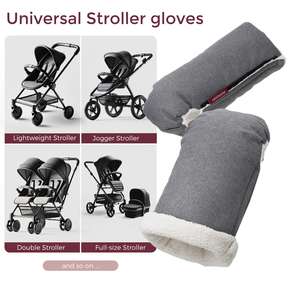Momcozy Stroller Gloves easy zipper installation for quick on/off.