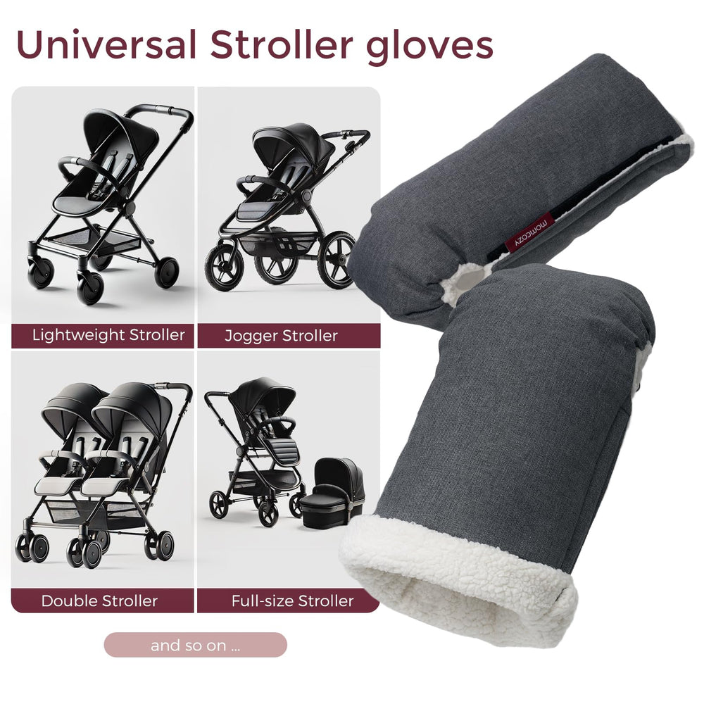 Momcozy weather-proof mittens keeping hands warm and dry during winter strolls