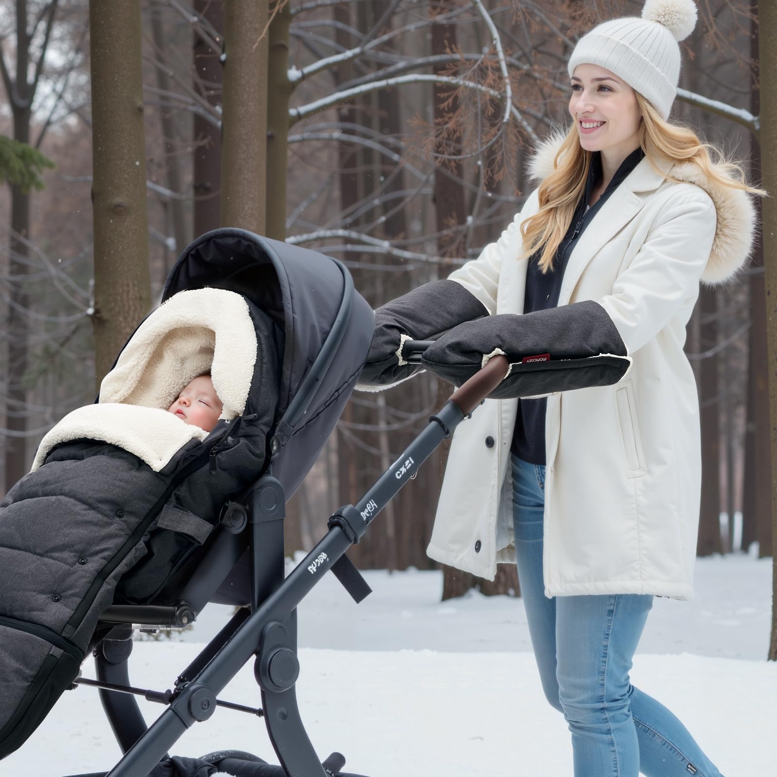 Momcozy Stroller Gloves Warmmuffs providing flexible coverage for changing temperatures