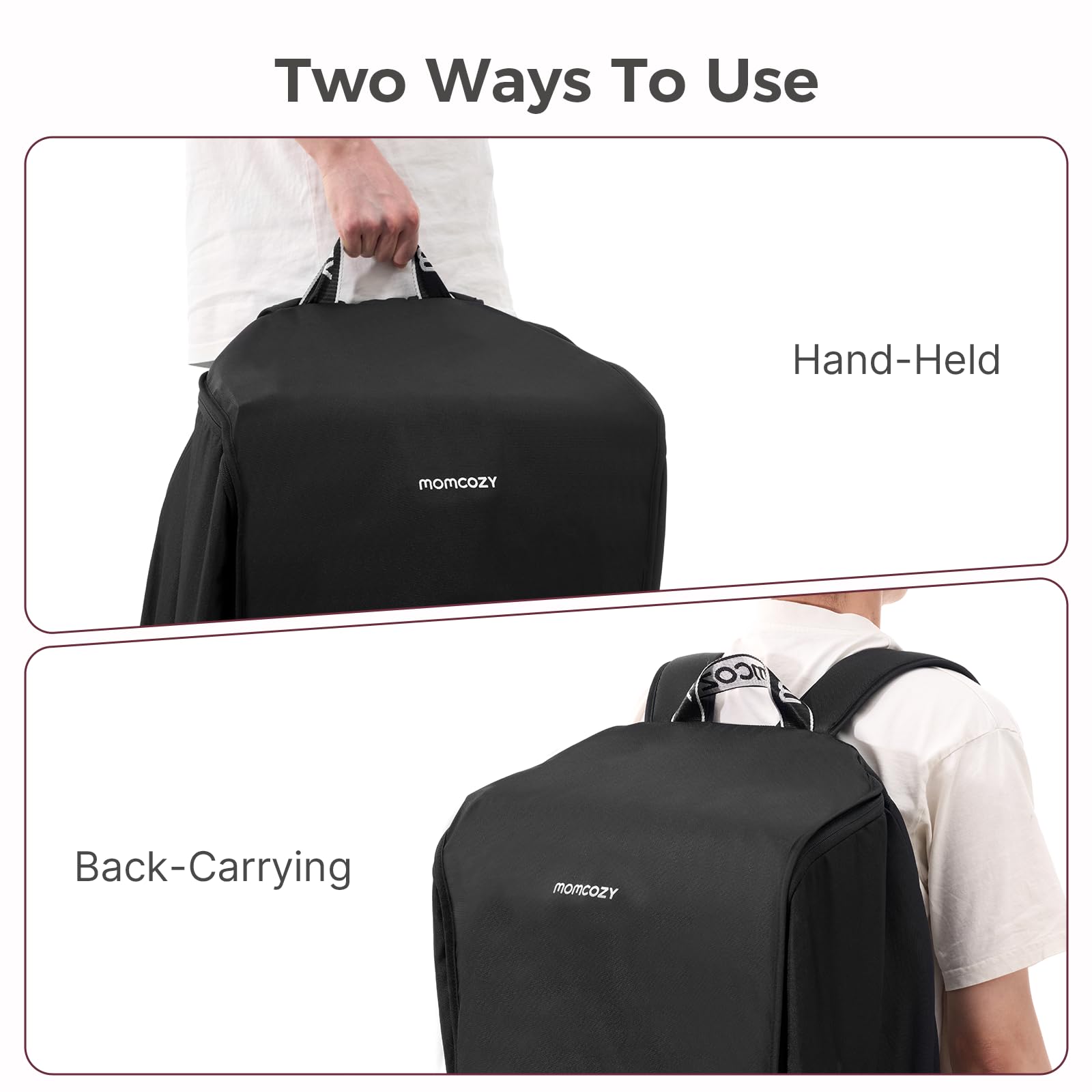 Momcozy stroller travel bag front name tag for easy travel identification.