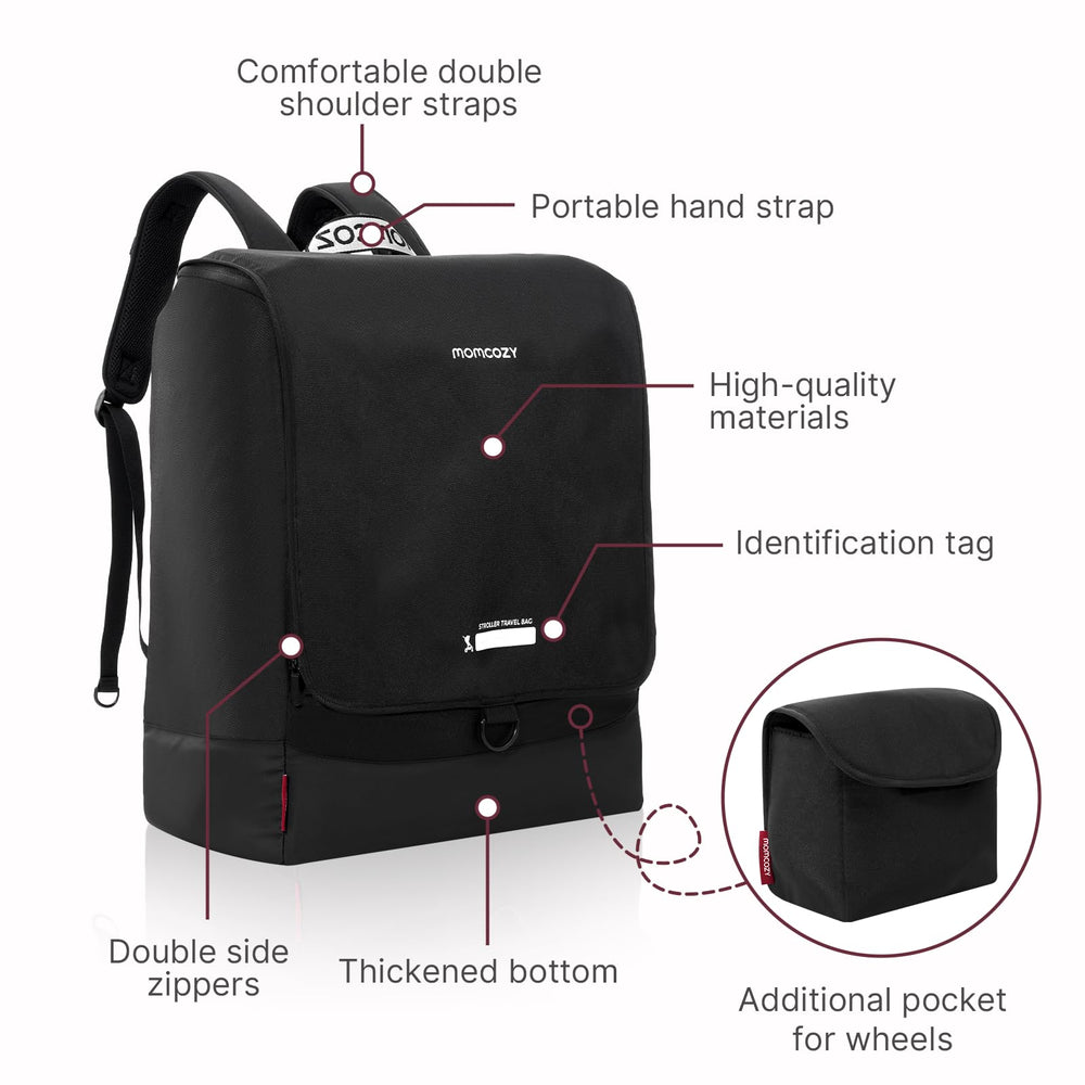 Momcozy stroller travel bag reinforced zippers for secure packing.