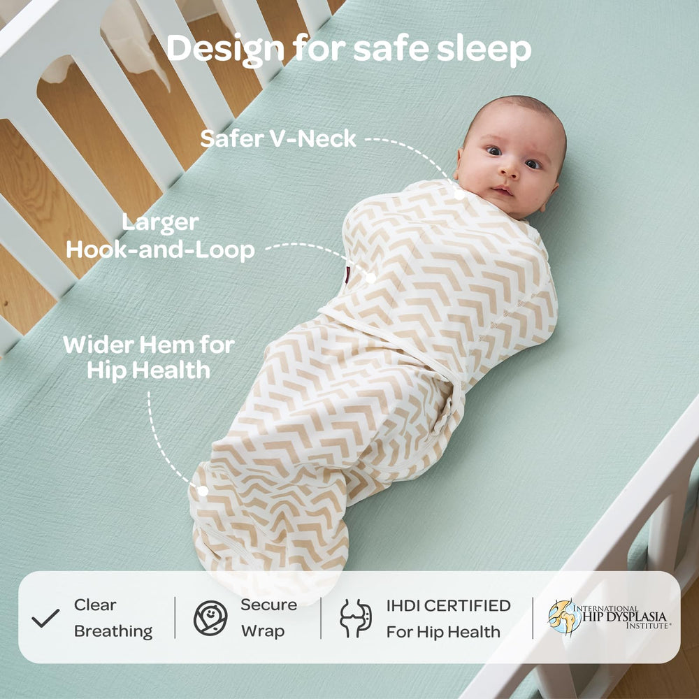 Momcozy swaddle offers adjustable-neck-fastening for secure fit.