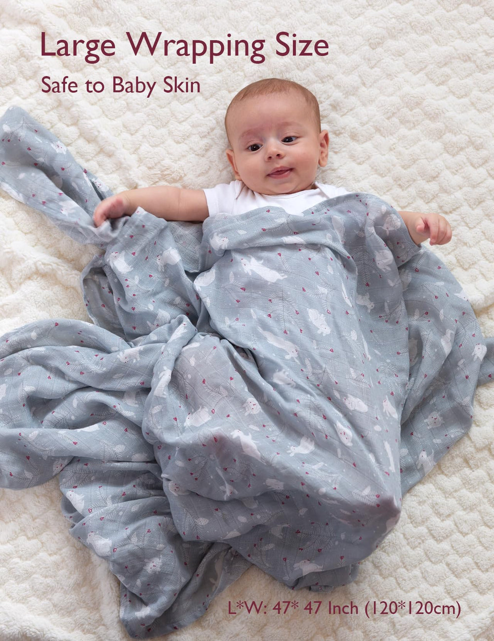 Momcozy swaddle blanket large 47x47 on surface, easy swaddling and cozy warmth