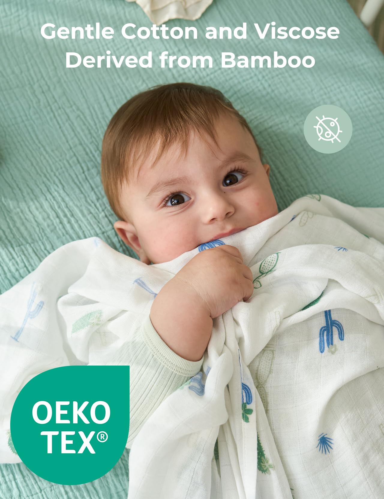 Momcozy Swaddle 47x47, breathable fabric helps regulate baby temperature.