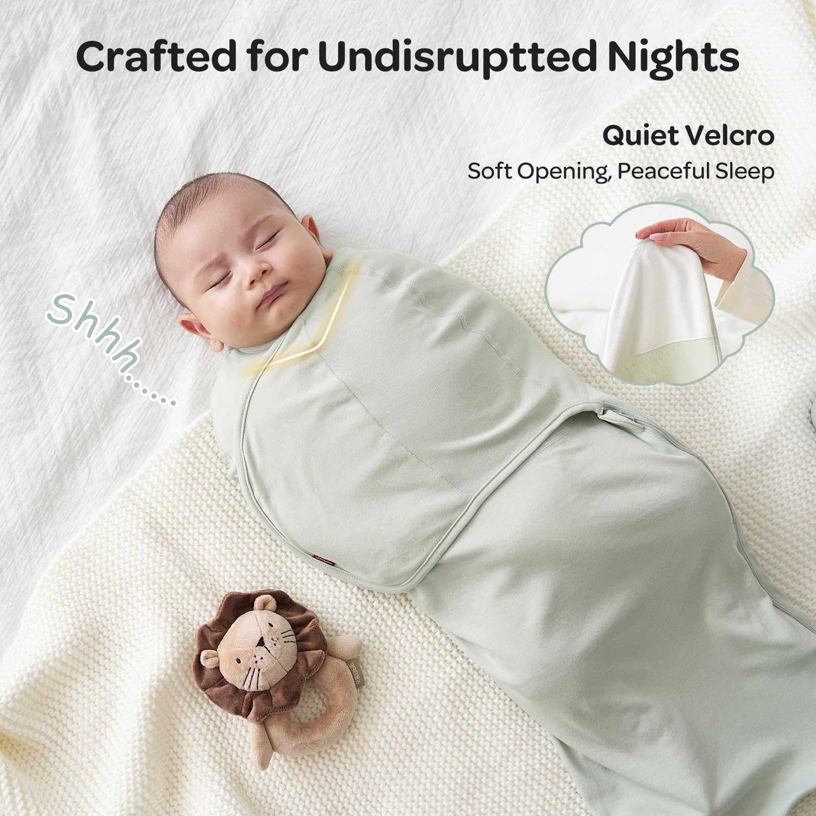 Momcozy swaddle quick bottom zip enables easy diaper change without unwrapping.