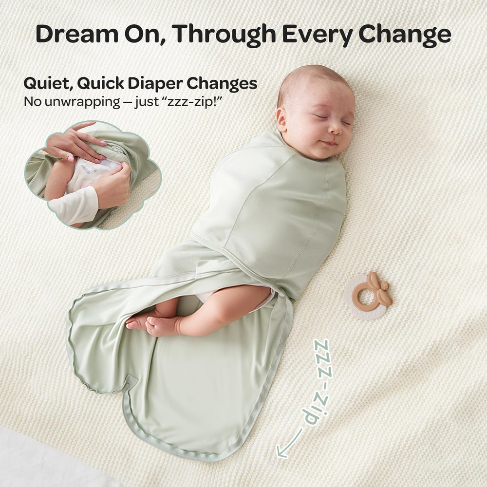 Momcozy swaddle with adjustable V-neck provides secure, comfy fit.