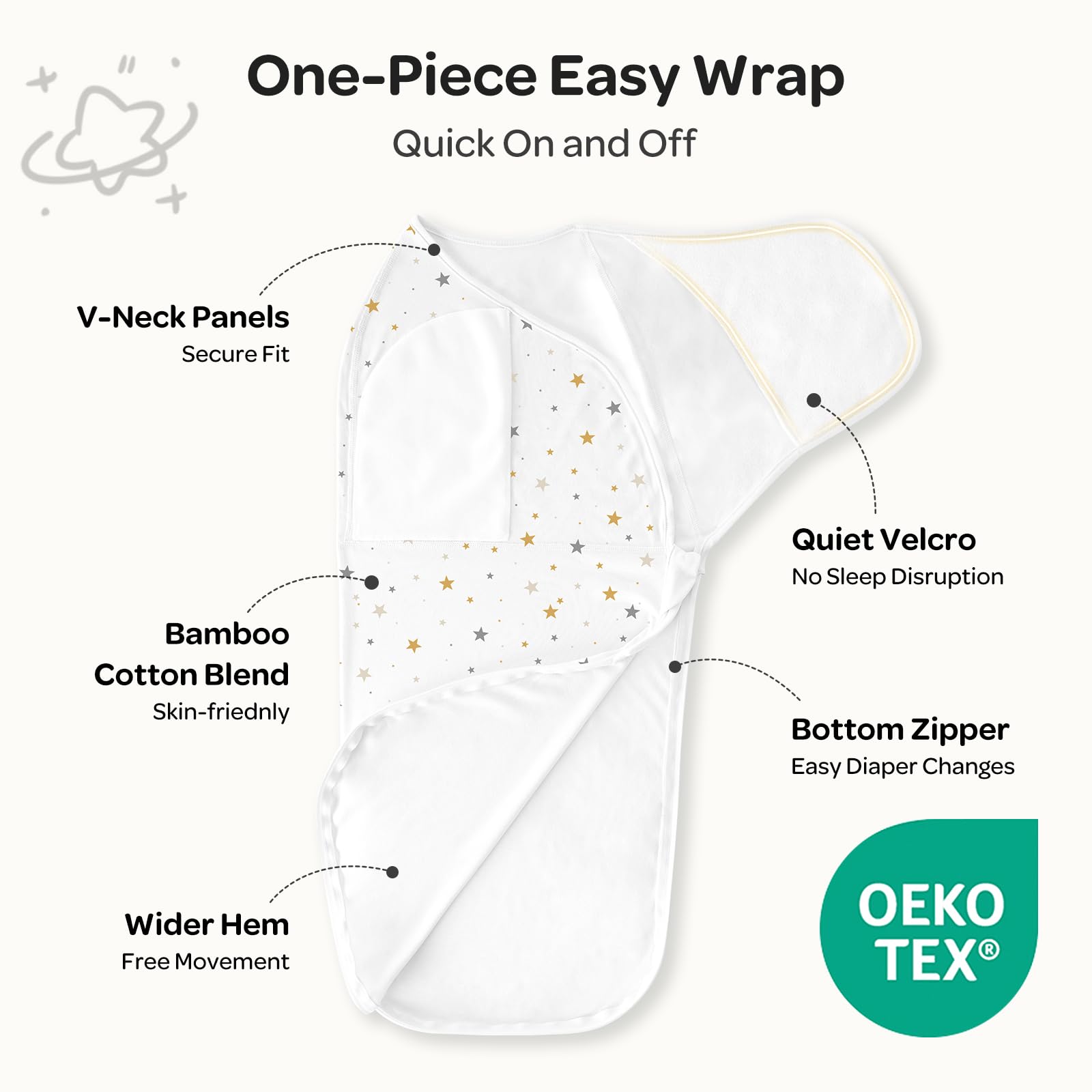 Momcozy swaddle with quick-bottom-zip for easy diaper changes.