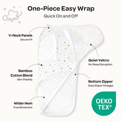 Momcozy swaddle with quick-bottom-zip for easy diaper changes.
