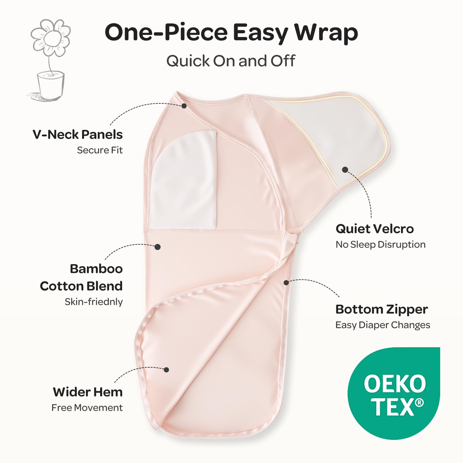 Momcozy swaddle with silent-adjust fastener for quiet securing