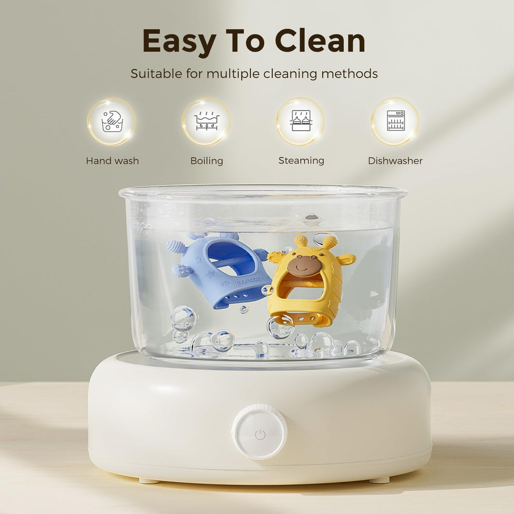 Momcozy teether steam- and boil-safe for thorough sanitation and hygiene