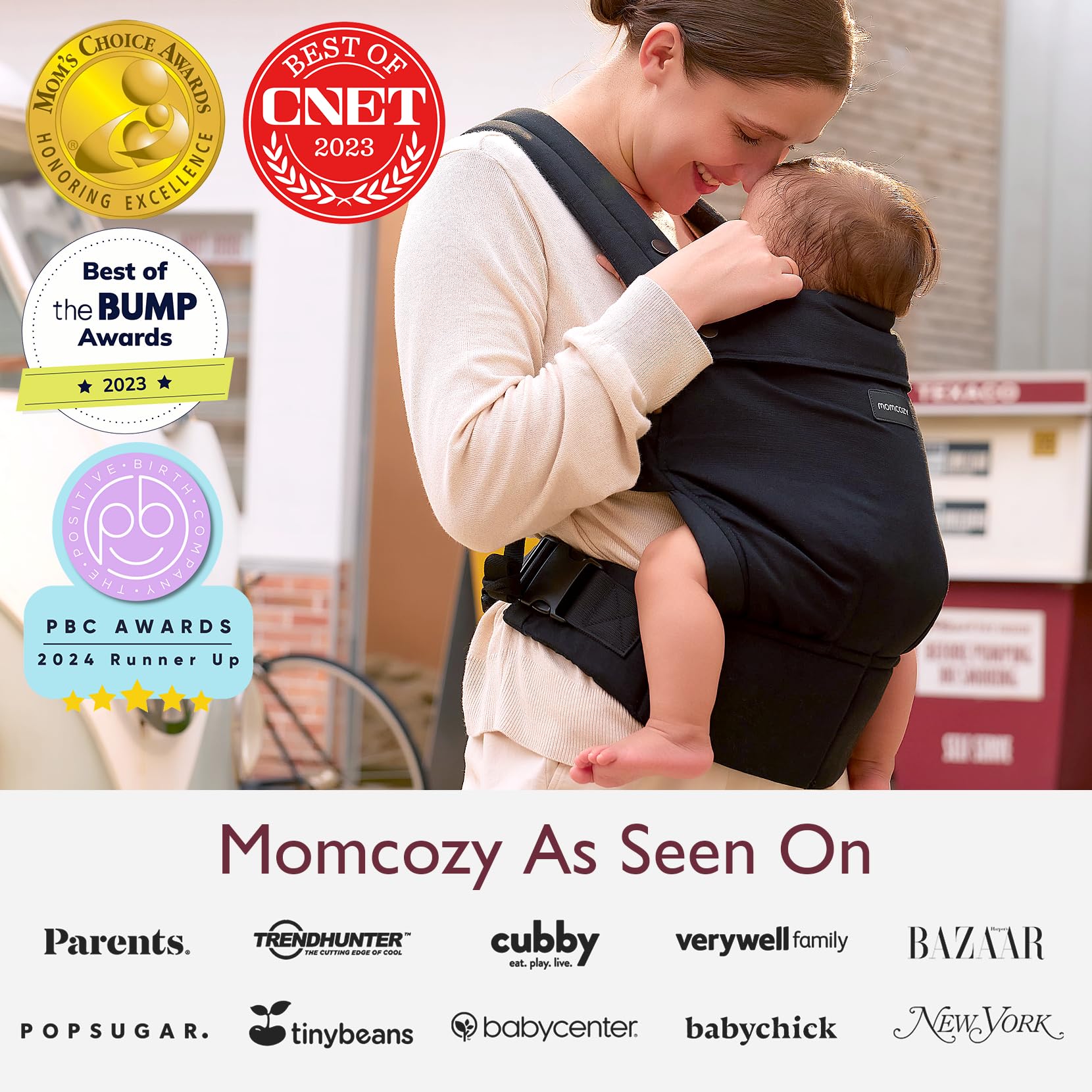 Momcozy three-position adjustment demonstrates growth-friendly fit.