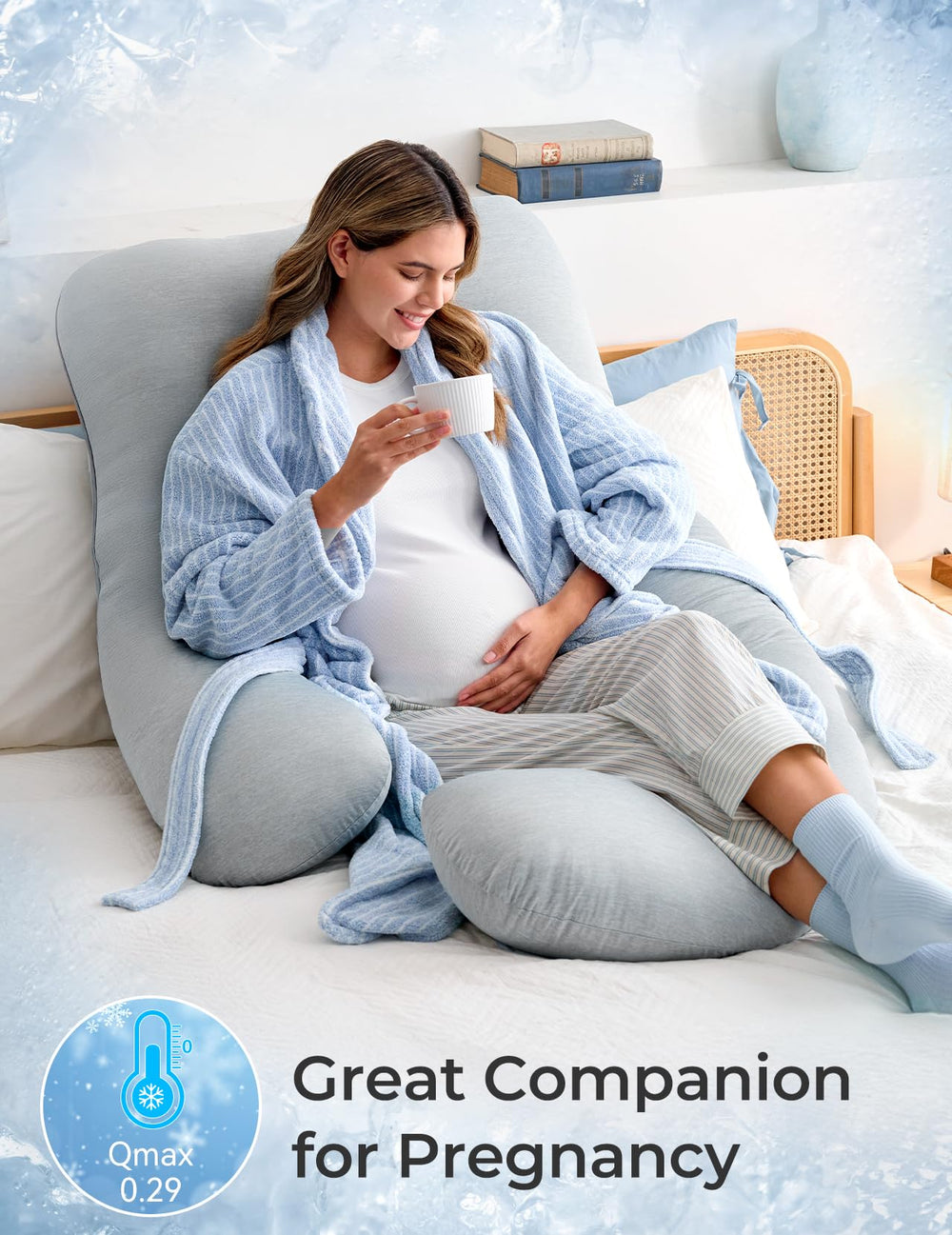 Momcozy U-shaped pillow provides head and back support for side sleeping