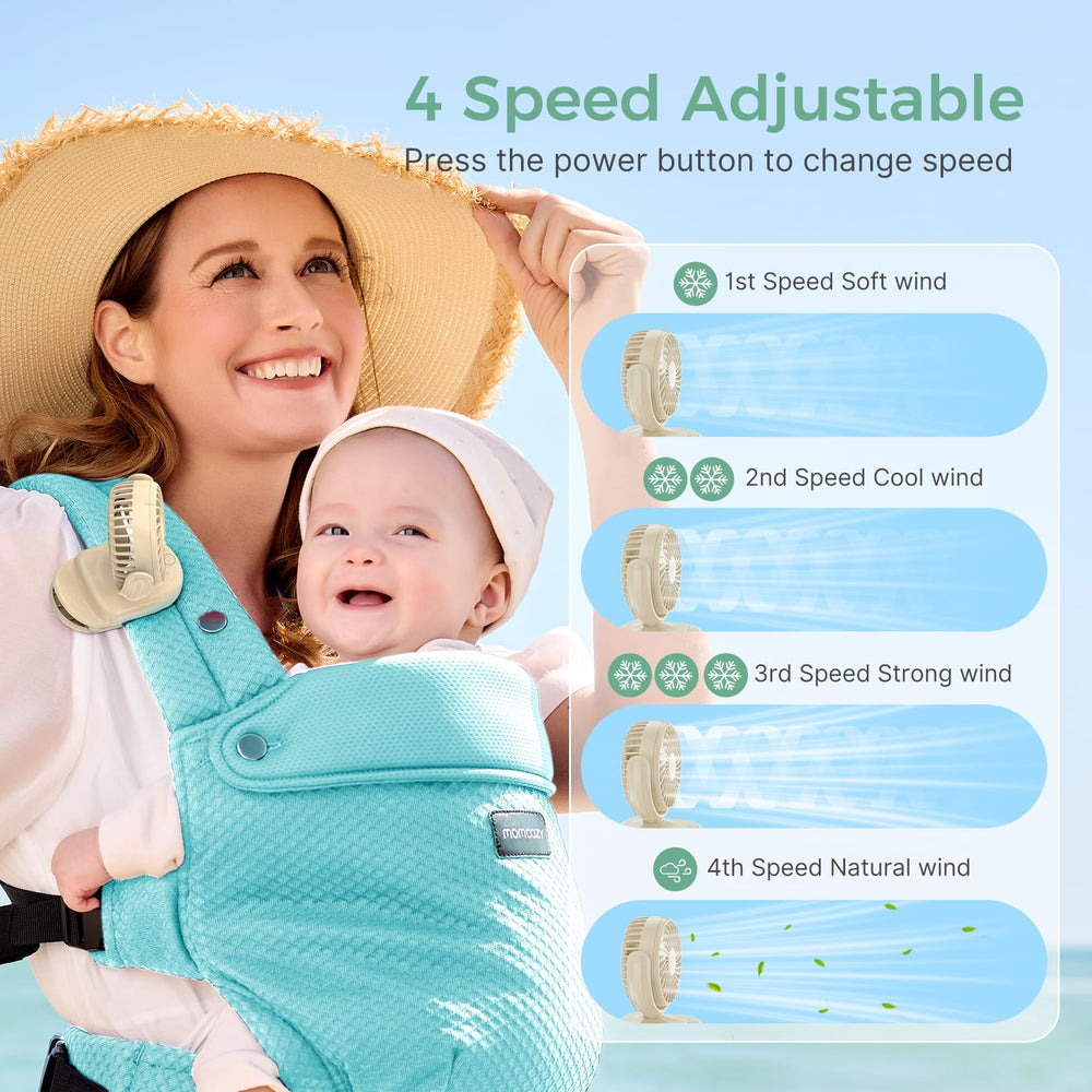 Momcozy ultra-light mini fan weighing 0.26 lb for easy transport