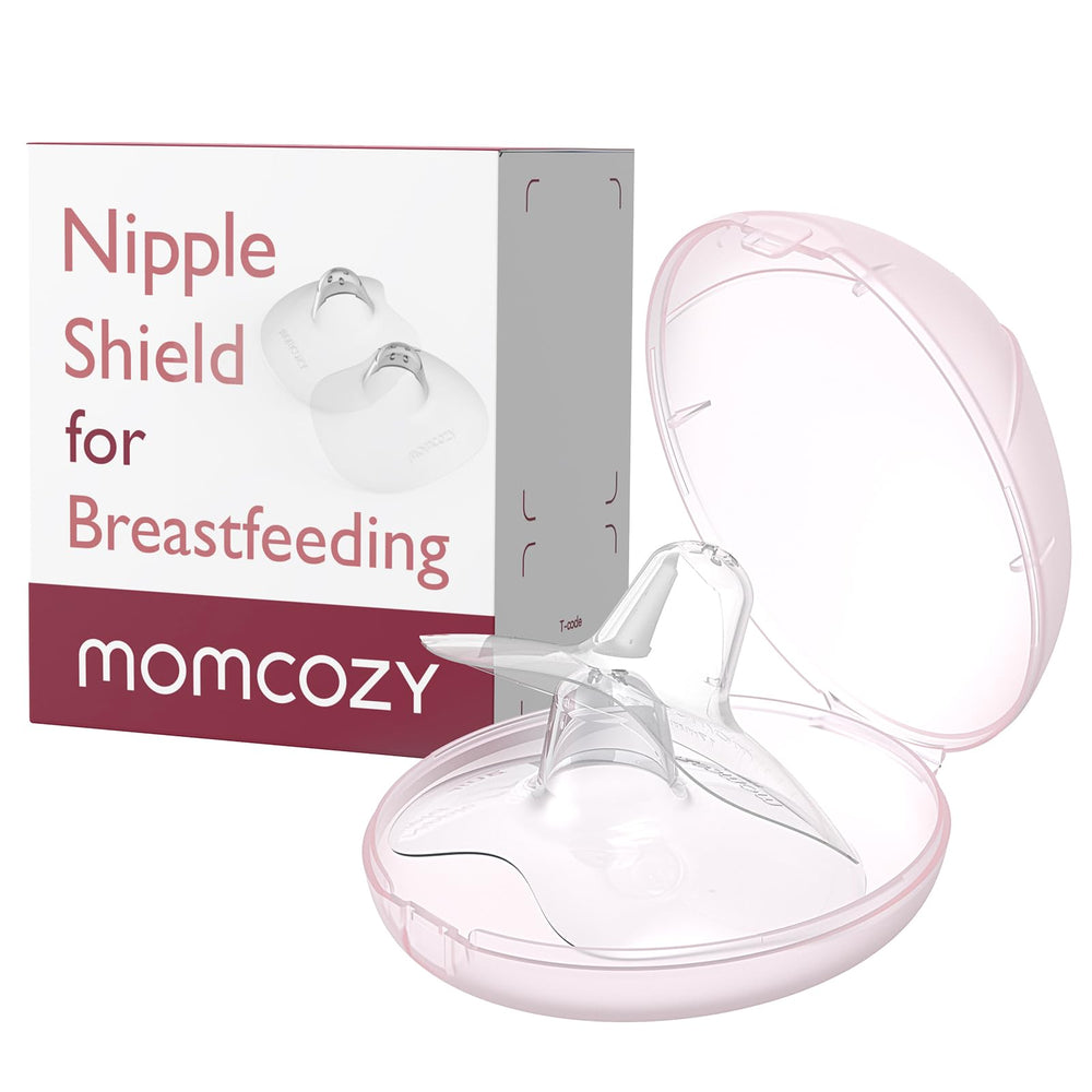 Momcozy Ultra-Thin Nipple Shields 17mm with pink carry case for convenient breastfeeding