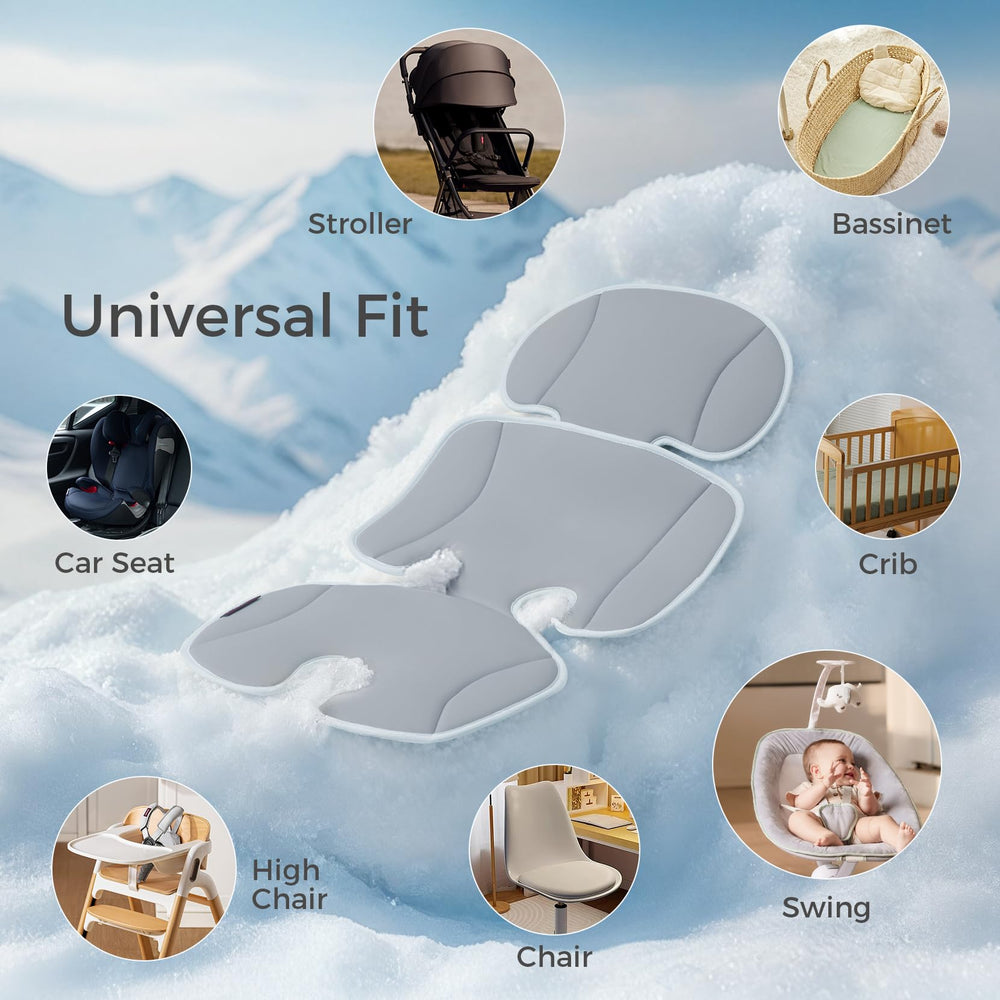 Momcozy universal-fit seat liner shows secure fit with harness openings.