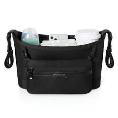 Momcozy universal stroller organizer with bottle holders keeps drinks within reach during walks.